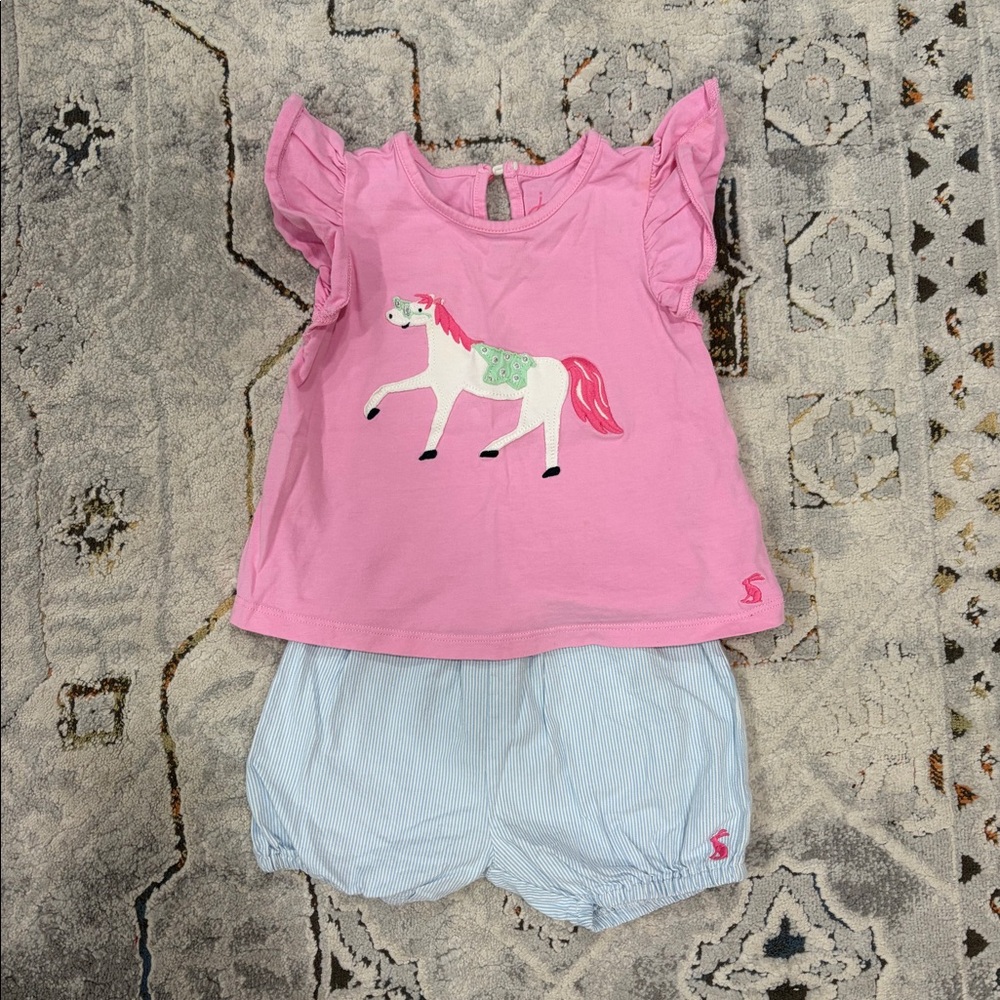 Joules unicorn shirt and shorts set, 6-9 months